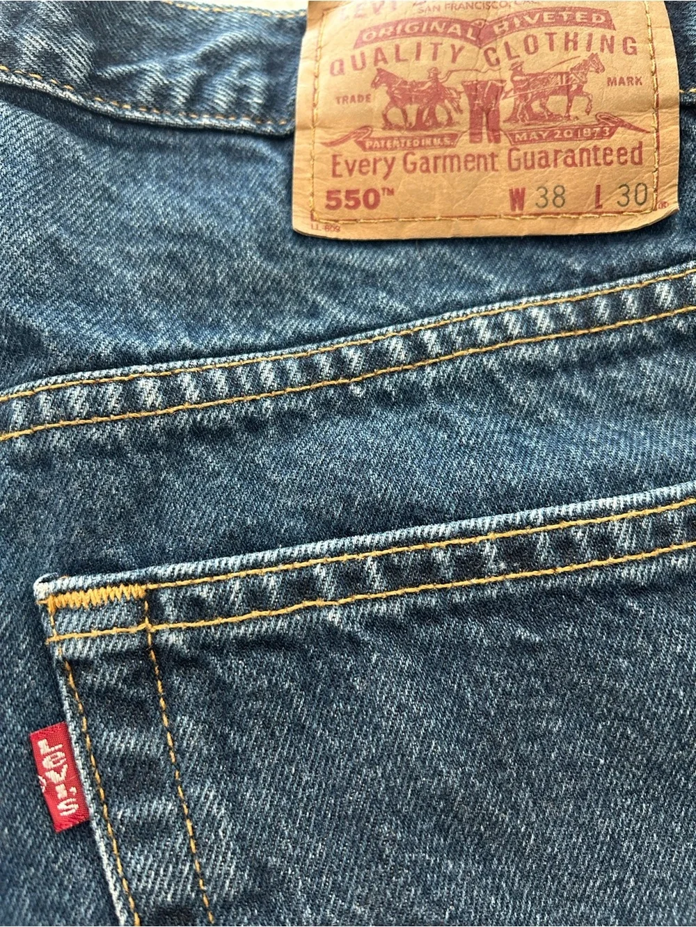 Vintage Levis 505 Red Tab USA Stonewash Blue Denim Little e 90s Jeans Size 38x30